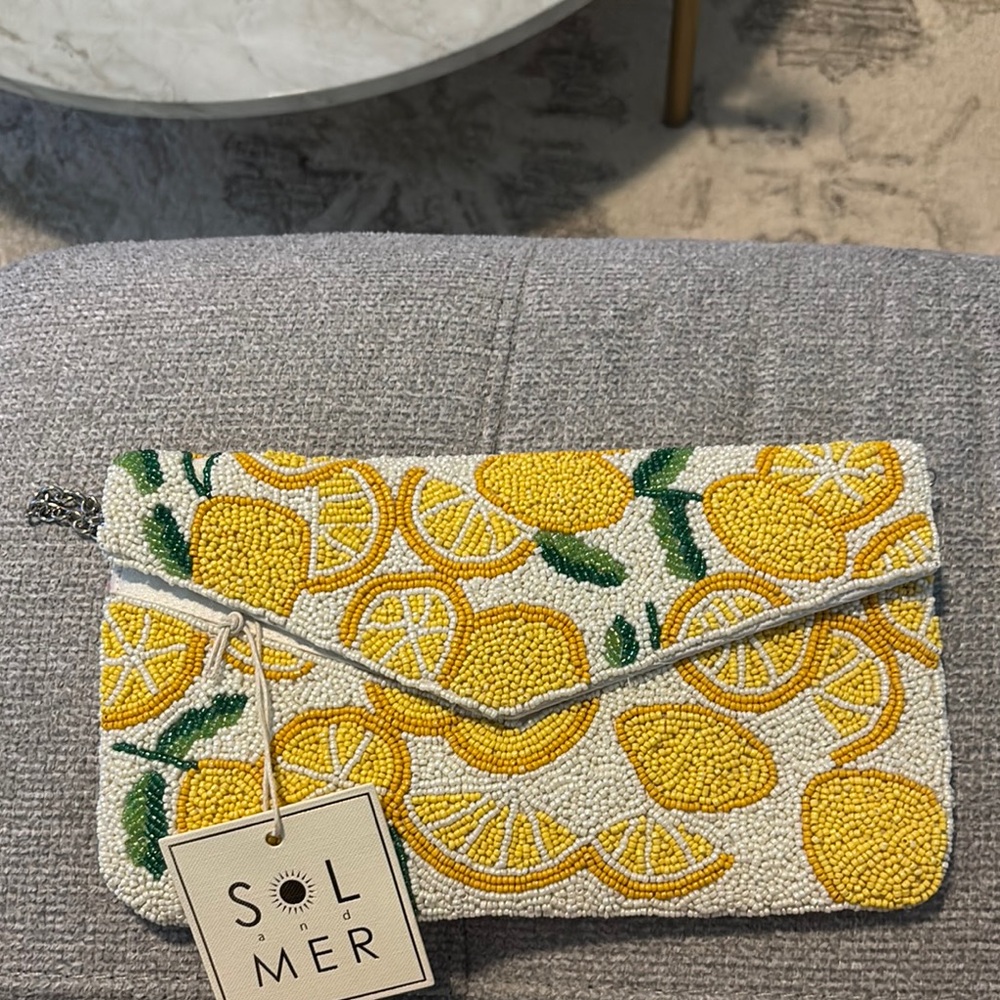 Sol and Mer Lemon Beaded Clutch